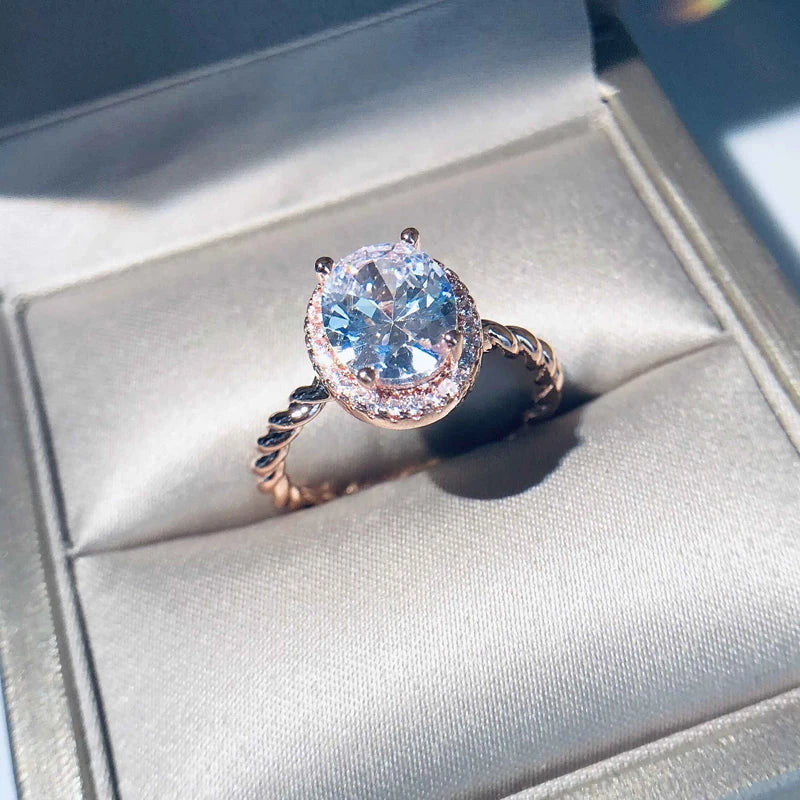Rose Gold Plated High Quality Oval Diamond Zircon Wedding Rings