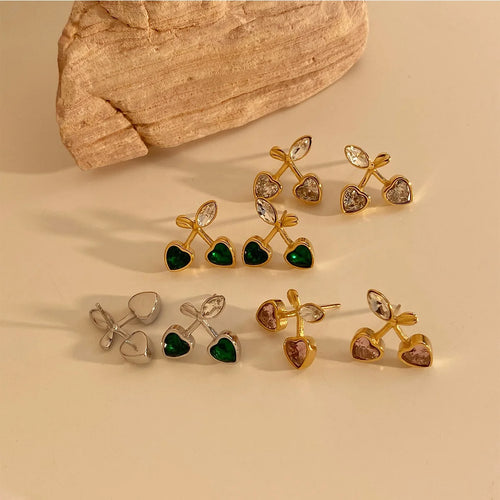 Load image 1 in gallery view. Gold Plated Stud Zircon Earrings Heart shaped Zircon