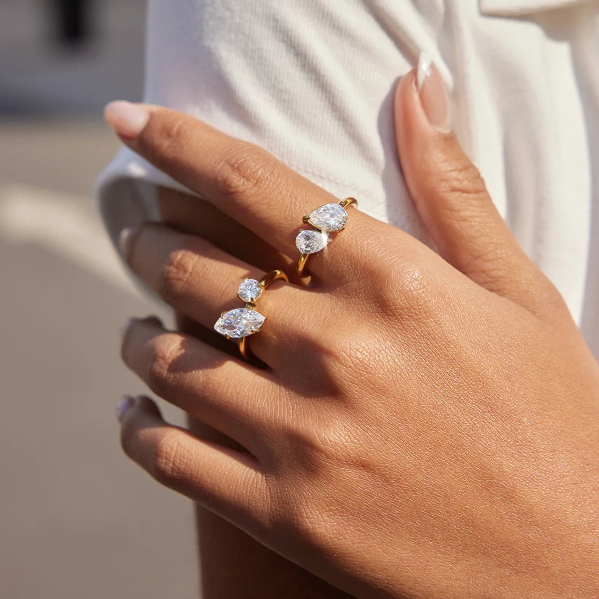 18K Gold Plated White Zirconia Multi Style Rings