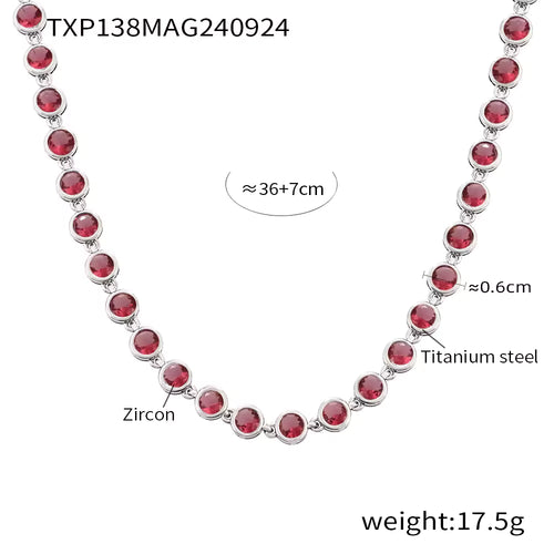 Load image 1 in gallery view. 18K Gold Bead Zircon Tennis Chain Necklace in Pink, Red, Multi, Green, Blue, Golden
