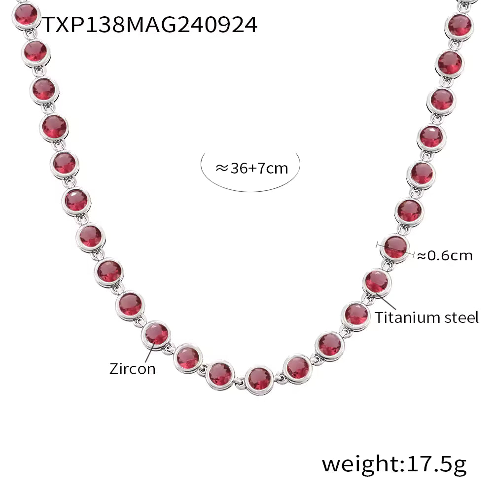 18K Gold Bead Zircon Tennis Chain Necklace in Pink, Red, Multi, Green, Blue, Golden