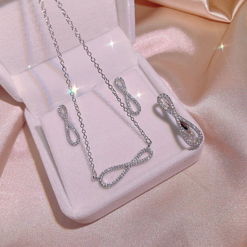 Platinum Plated Zircon Necklace Set for Women