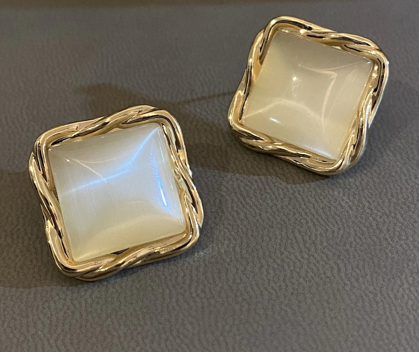 Gold Plated Square Stud Earrings, Trendy Geometric Jewelry