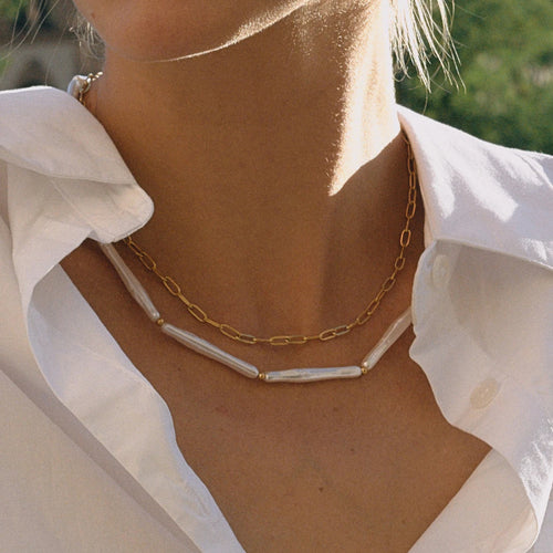 Load image 1 in gallery view. Acrylic Pearl Chain Link Chain Layer Necklace 2pcs Set