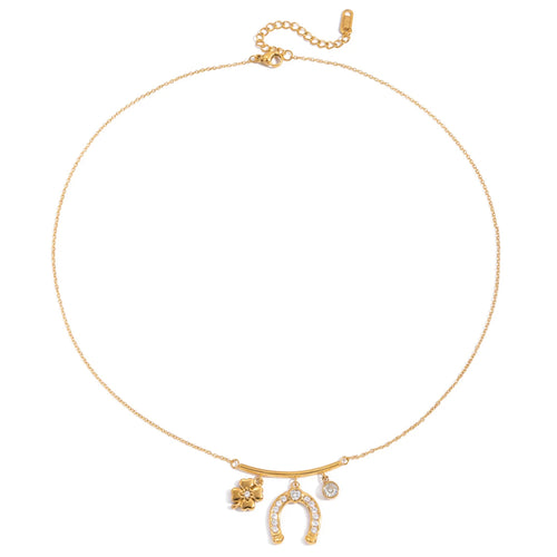 Load image 1 in gallery view. Horseshoe Series Zircon Leaf Smiley Face Pendant Necklaces for Children and Woman