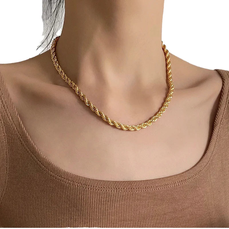 Gold Plated Twisted Rope Chain Choker Necklace and Bracelet Set for Parties Weddings For Women Men