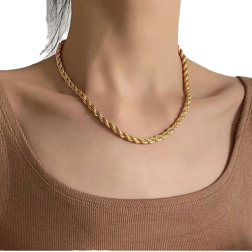 Load image 1 in gallery view. Gold Plated Twisted Rope Chain Choker Necklace and Bracelet Set for Parties Weddings For Women Men