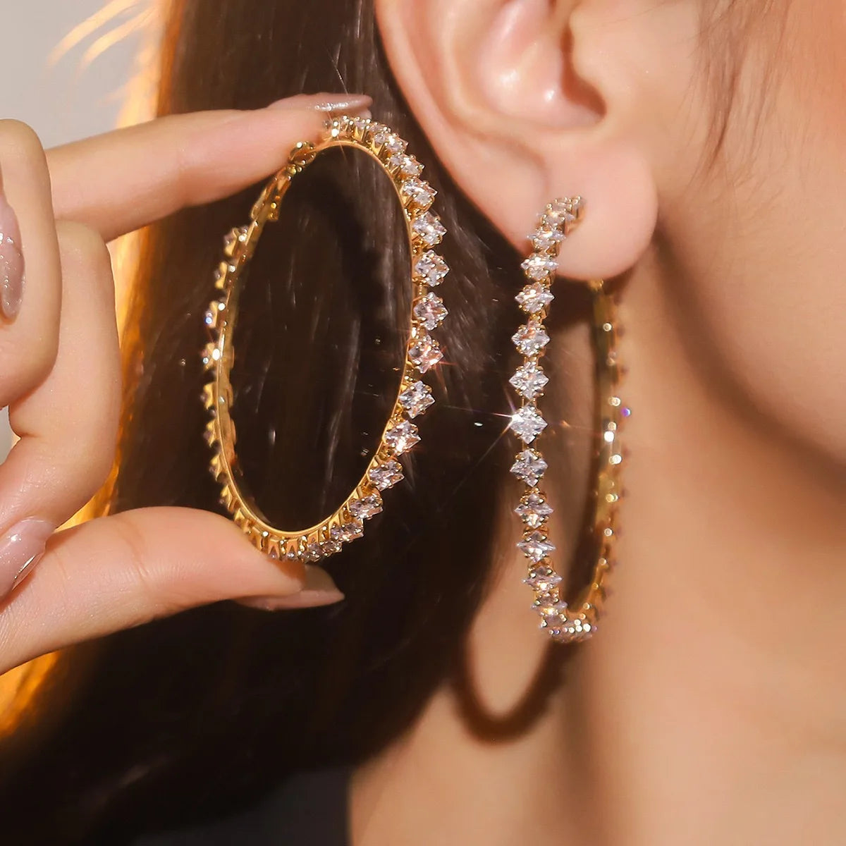 Crystal Large Earrings Black, Red, White, Gold Drop Ear for Women Simple And Stylish