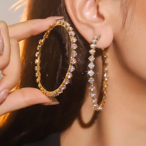 Load image 1 in gallery view. Crystal Large Earrings Black, Red, White, Gold Drop Ear for Women Simple And Stylish