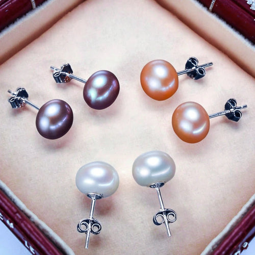 Load image 1 in gallery view. 925 Sterling Silver 6-7 mm Round Freshwater Pearl Stud Earrings for Women