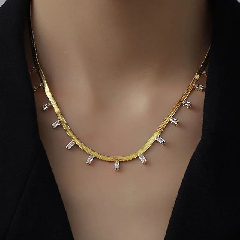14K Gold Plated Black Zircon Snake Chain Tarnish Free Necklace for Women