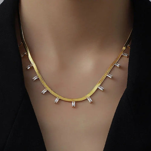 Load image 1 in gallery view. 14K Gold Plated Black Zircon Snake Chain Tarnish Free Necklace for Women