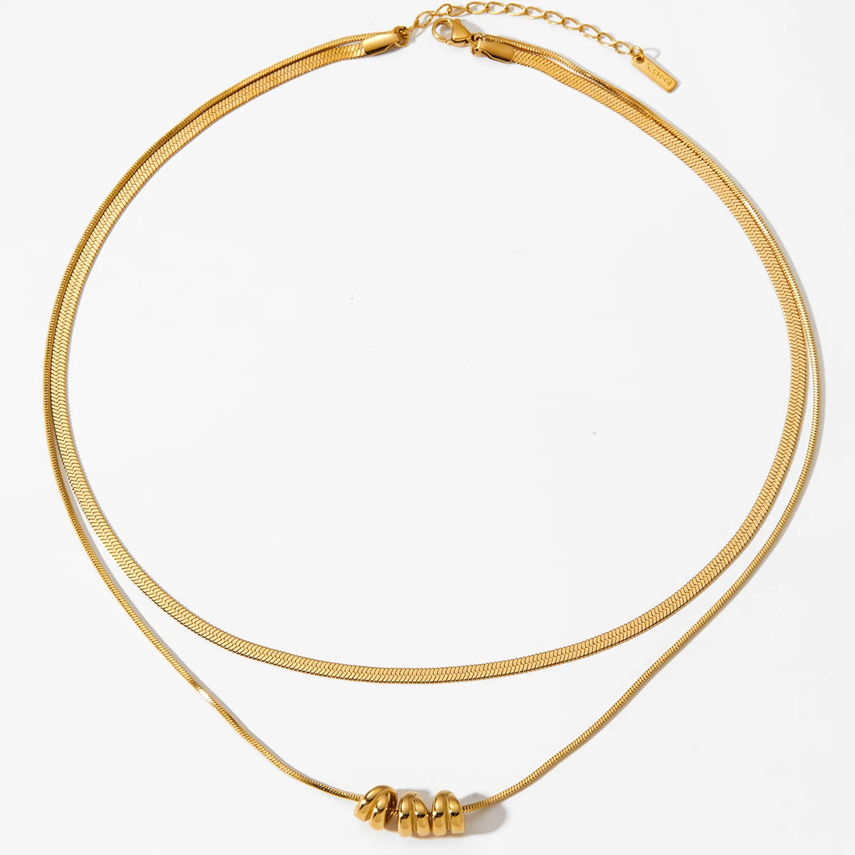 Gold Plated Double Layer Two Tone Herringbone Chain Pendant Necklaces for Women Teen