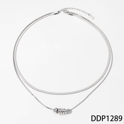 Load image 1 in gallery view. Gold Plated Double Layer Two Tone Herringbone Chain Pendant Necklaces for Women Teen