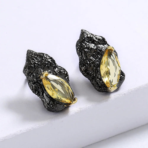 Load image 1 in gallery view. Antique Black Gold Retro Stud Princess Cut Zircon Earrings for Anniversary