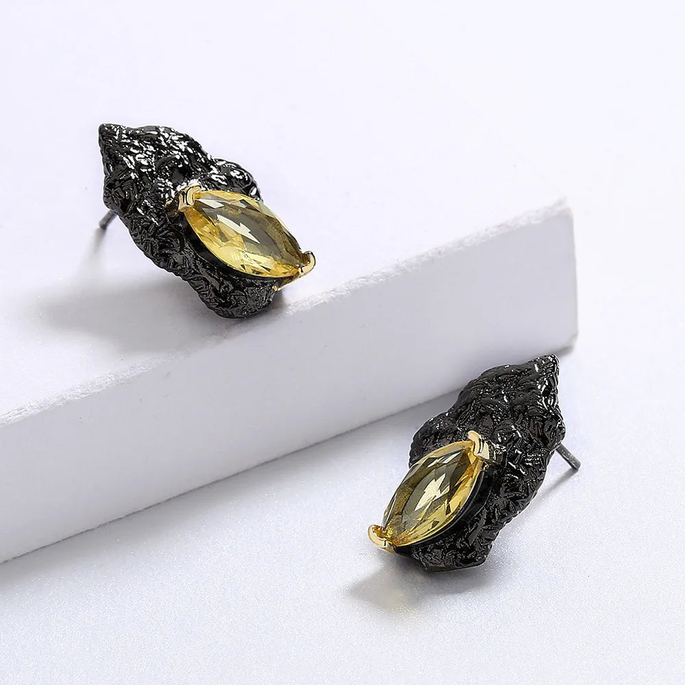 Antique Black Gold Retro Stud Princess Cut Zircon Earrings for Anniversary