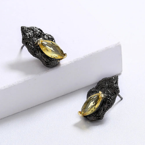 Load image 1 in gallery view. Antique Black Gold Retro Stud Princess Cut Zircon Earrings for Anniversary