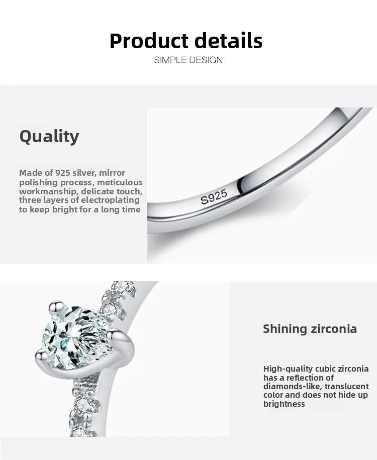 925 Sterling Silver Rings for Women with Zircon for Wedding Engagement Party