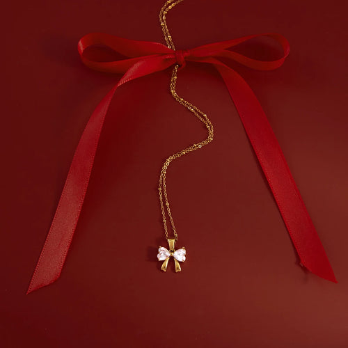 Load image 1 in gallery view. 18k Gold Plated Bow White Zircon Pendant Chain