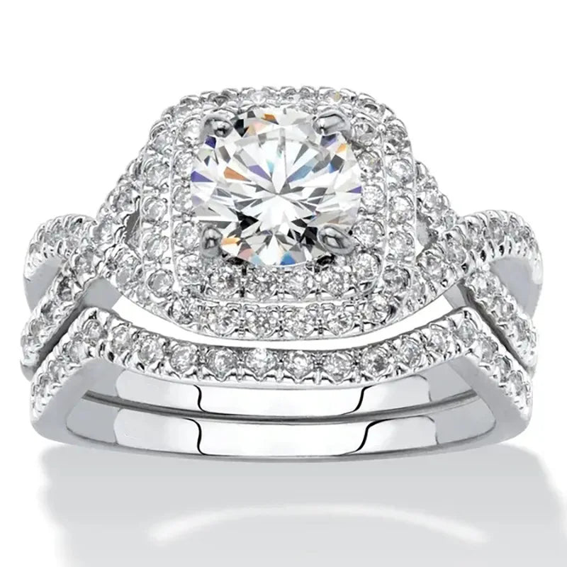 3pcs Rhodium Set Rings Zircon Geometric Anniversary, Engagement, Gift, Party, Wedding For Woman