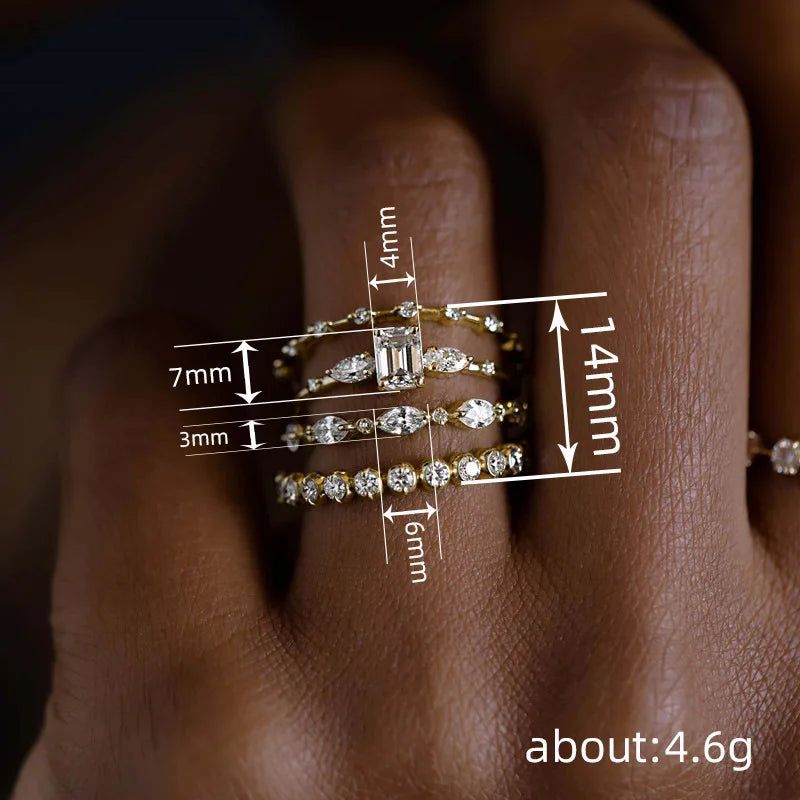 4PCS Gold Plated Zircon Eternity Bands Ring Set