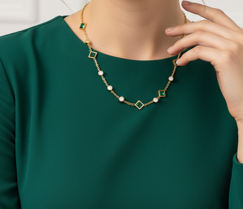 Load image 1 in gallery view. 18K Gold Plated  Emerald Zircon Snake Chain Necklace for Women