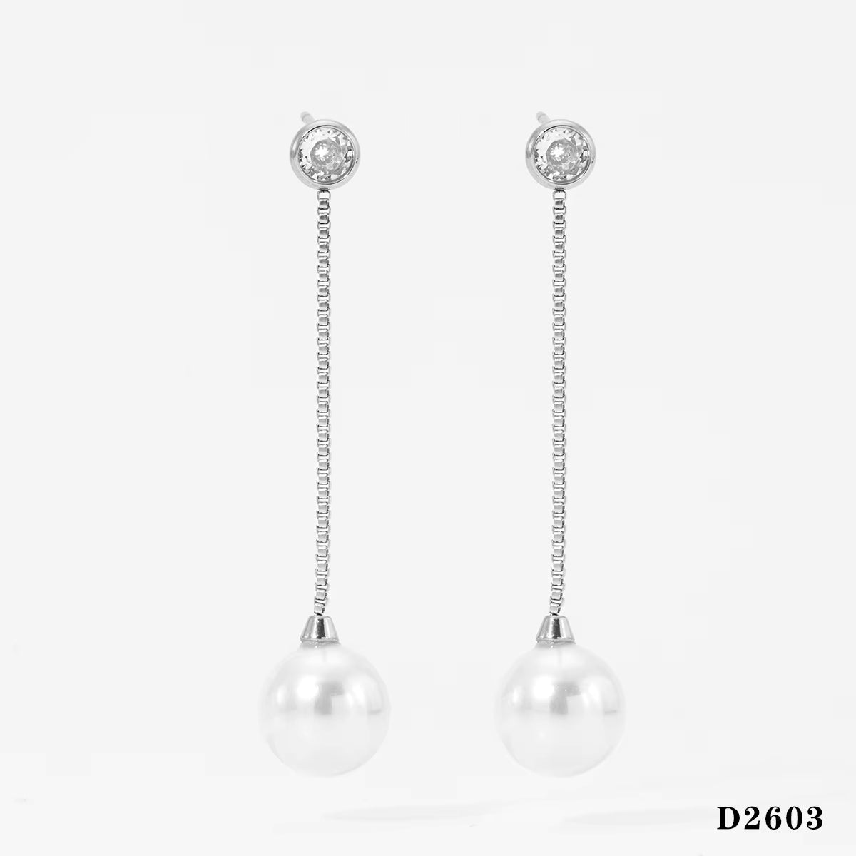 Gold and Silver Plated Pearl Zircon Drop Earrings Stainless Steel Waterproof Non-Tarnish Chain
