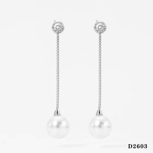 Load image 1 in gallery view. Gold and Silver Plated Pearl Zircon Drop Earrings Stainless Steel Waterproof Non-Tarnish Chain