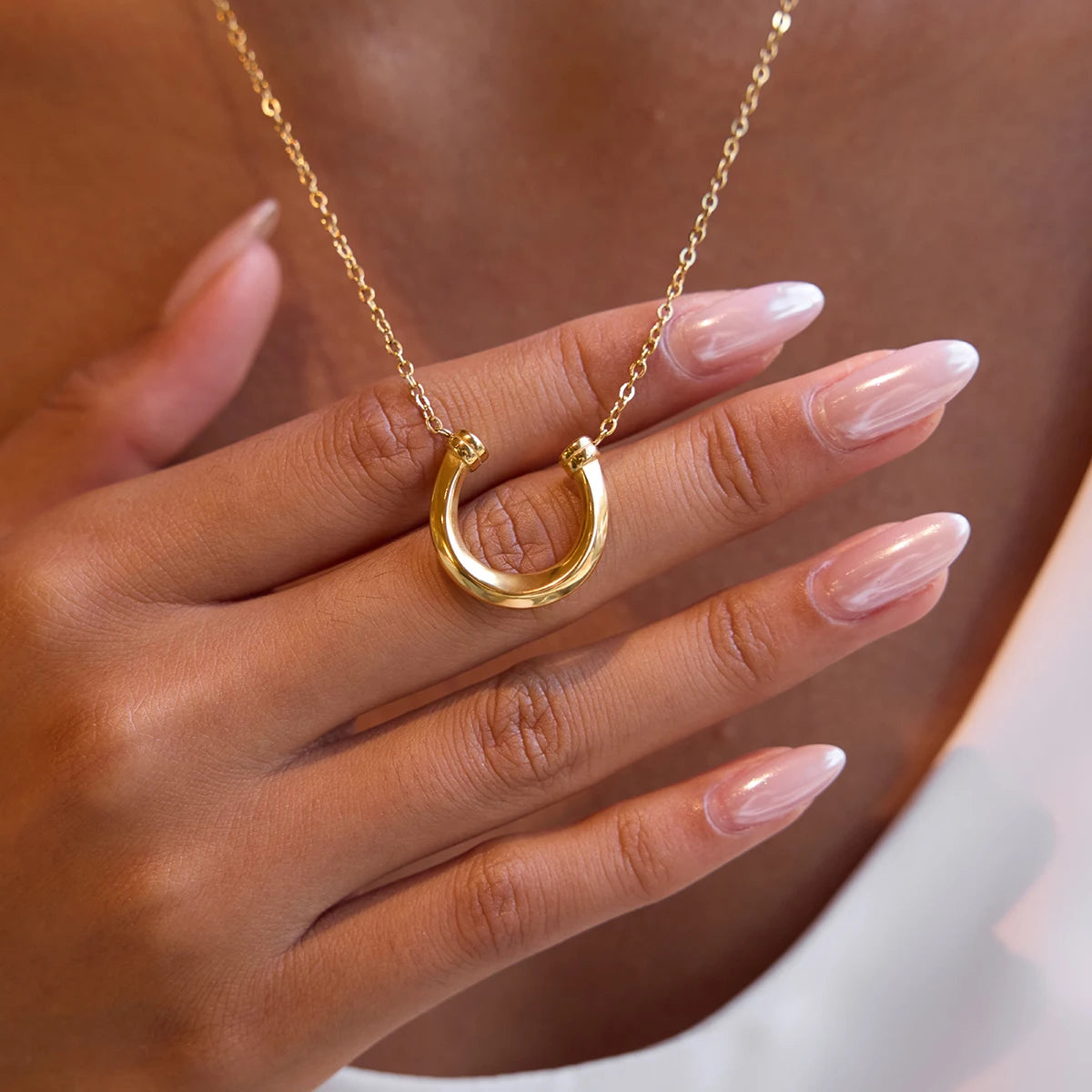 U Shape Round Moon Pendant, Necklace, Earring