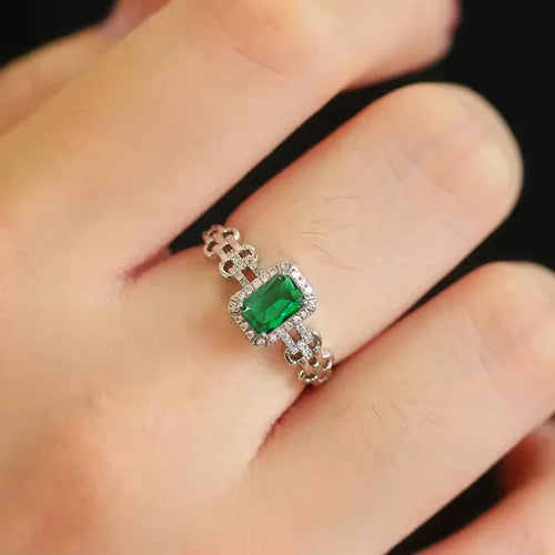 Load image 1 in gallery view. Silver Plated Zircon Green Crystal Rings for Engagement Wedding for Women