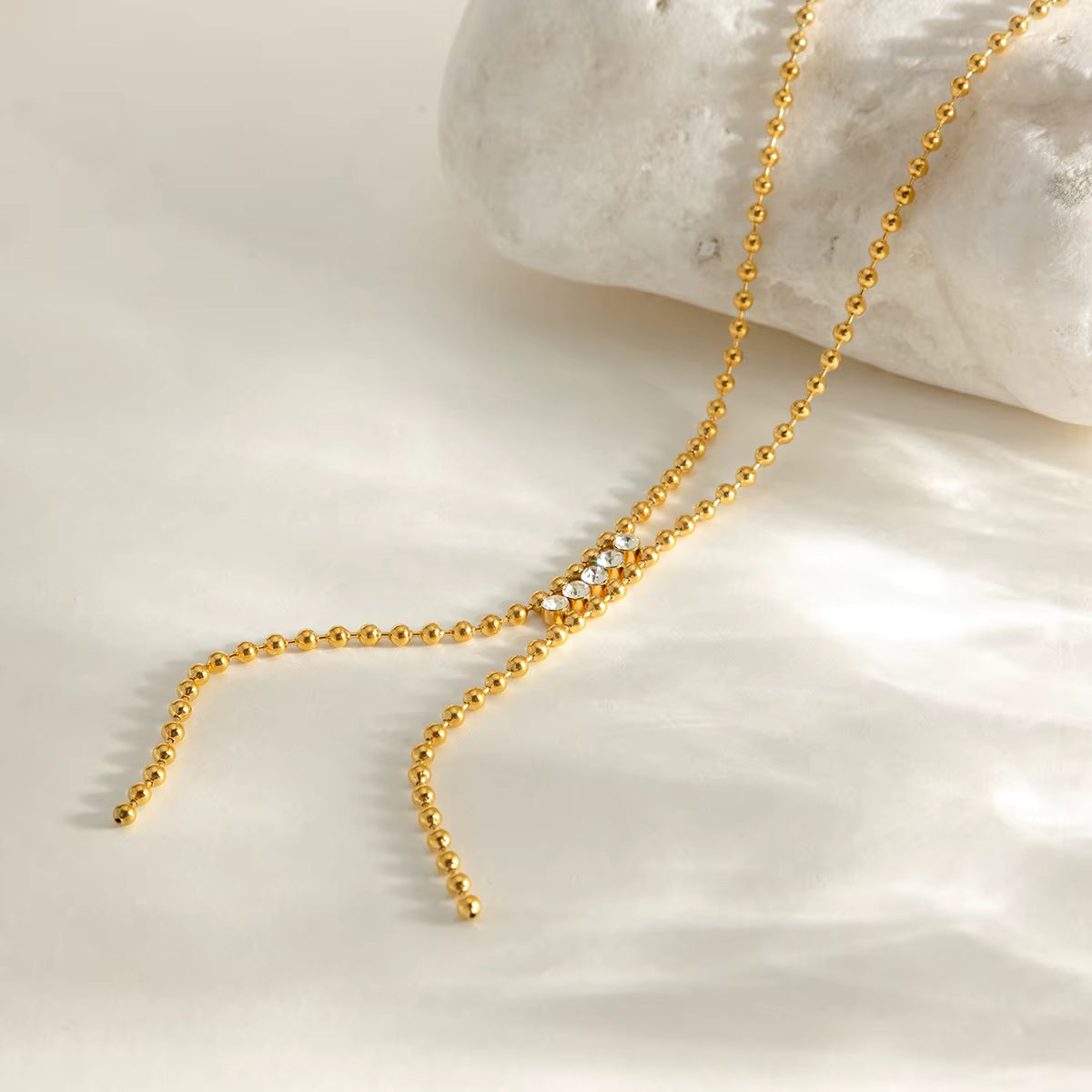 18k Gold Plated Necklace White Zircon Long Y Chain Necklace