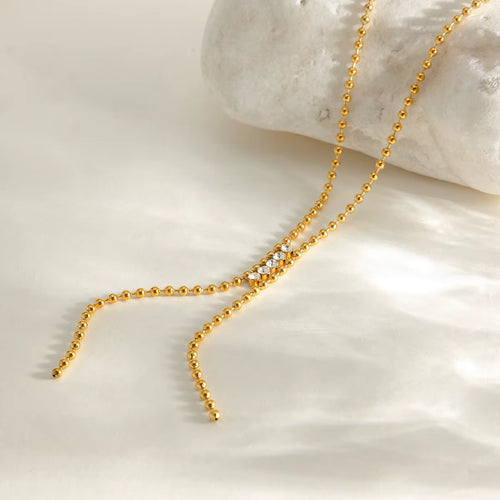 Load image 1 in gallery view. 18k Gold Plated Necklace White Zircon Long Y Chain Necklace