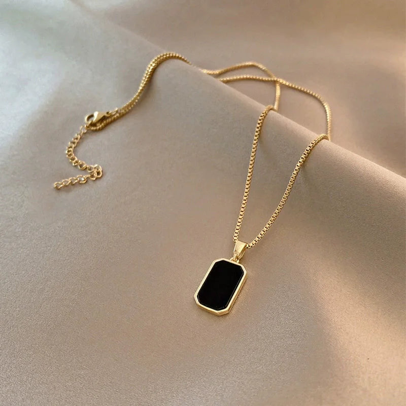 Black Pendant Necklace Punk Jewelry Gold Plated Necklace
