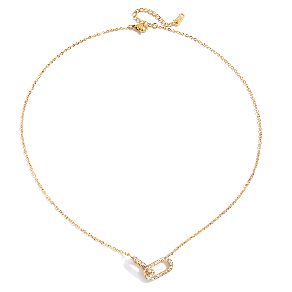 18K Gold Plate Necklace Classic Zircon Oval Geometric Interlocking Pendant Woman and Kids