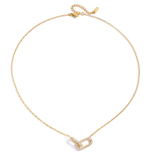Load image 1 in gallery view. 18K Gold Plate Necklace Classic Zircon Oval Geometric Interlocking Pendant Woman and Kids