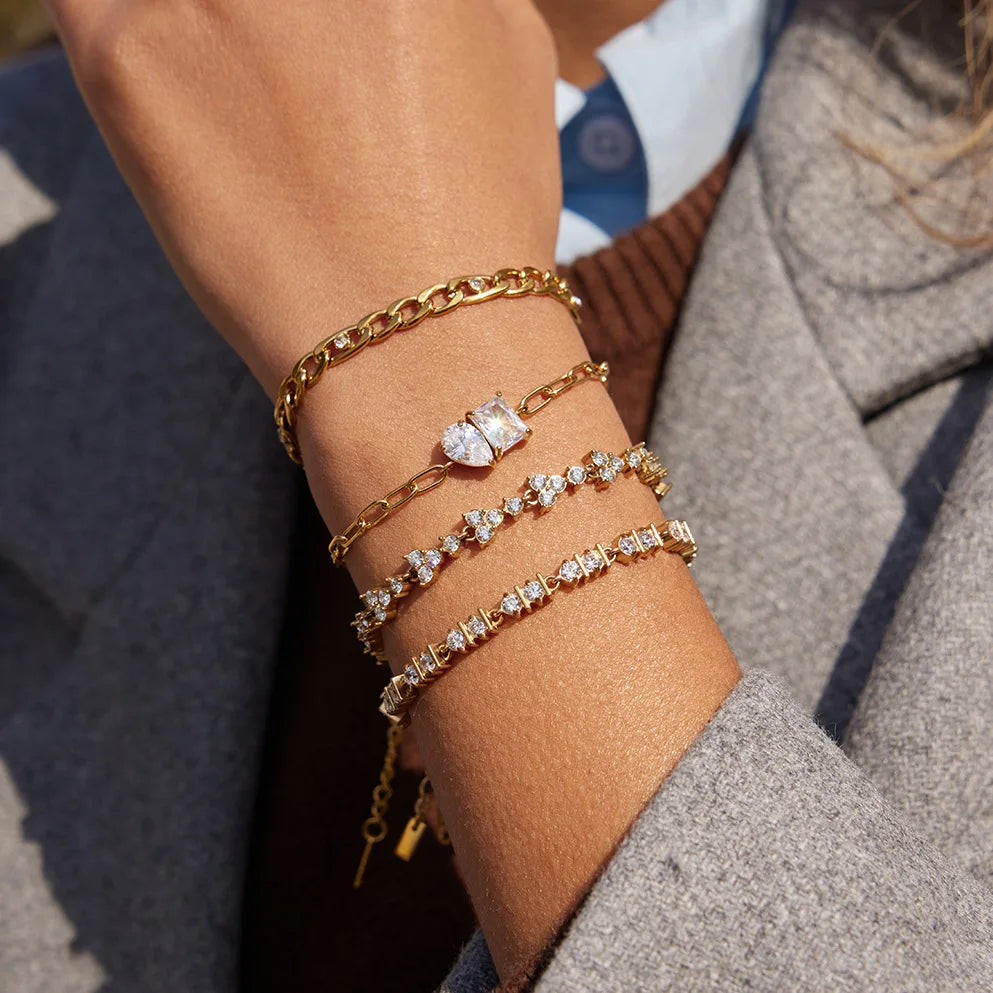 18K Gold Plated Multi Shape White Zircon Bracelet Embellish Bracelet