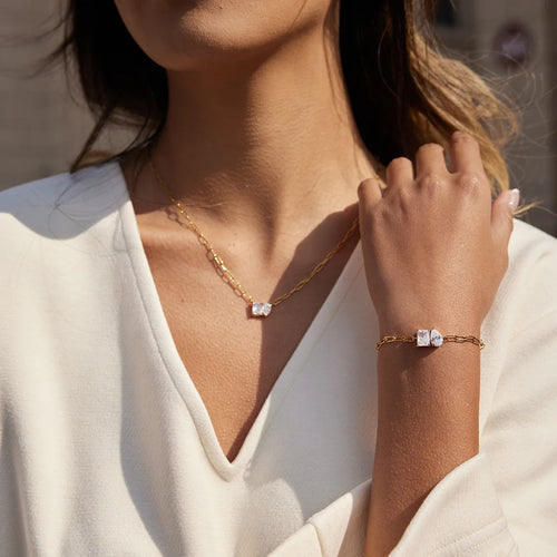 Load image 1 in gallery view. 18K Gold Plated Multi Shape White Zircon Bracelet Embellish Bracelet