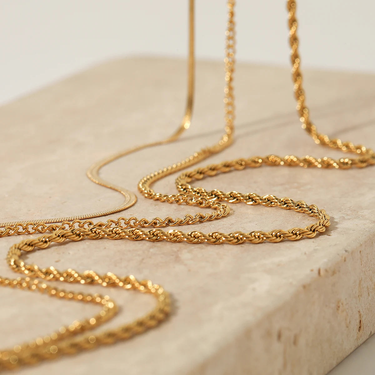 Gold Plated Dainty Three Layer Chain Anti-Tarnish Necklace Jewelry for Women