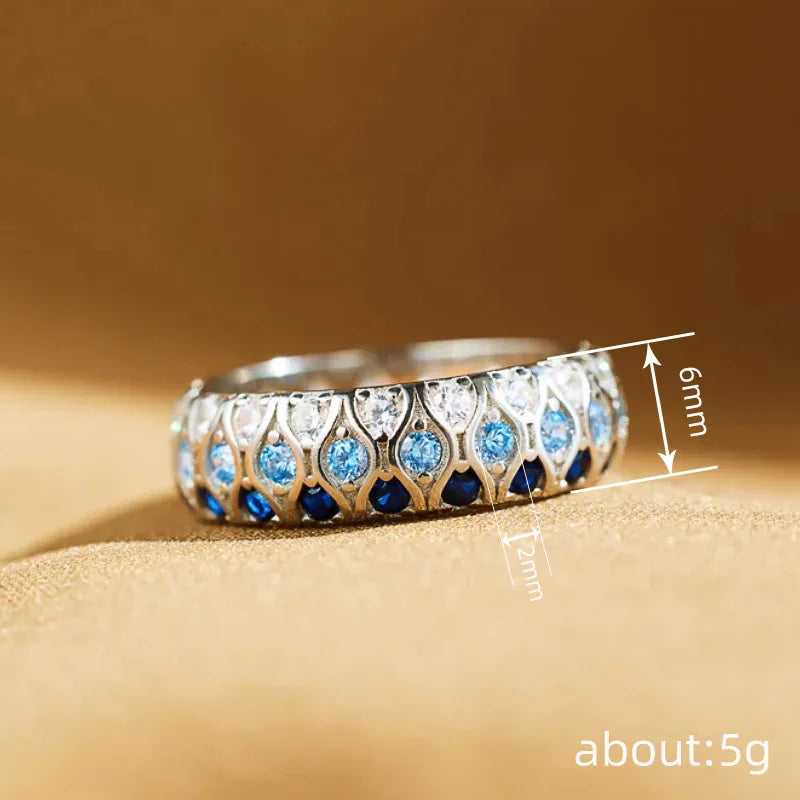 Circle Design White/Blue/Sea Blue Shiny Zircon Eternity Band Rings for Bridal Wedding Silver Plated