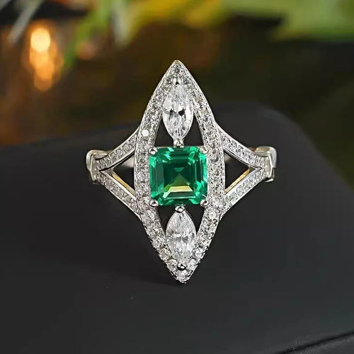 Load image 1 in gallery view. Silver Plated Green Crystal Zircon Marquise Shaped  Rings for Women
