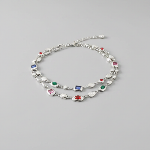 Load image 1 in gallery view. Red Light Blue Double-Layer Diamond-Encrusted Necklace Aged Neckband with Exquisite Beads Chain for Girlish Look