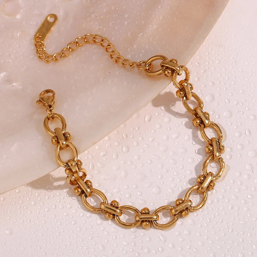 Charm Chain Bracelet for Girls Geometric Zircon Stainless Steel with 18K Gold Plated