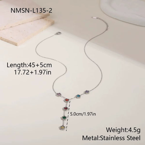 Load image 1 in gallery view. Gold and Silver Stainless Steel Y Necklace - Colorful Zircon Fringe Pendant