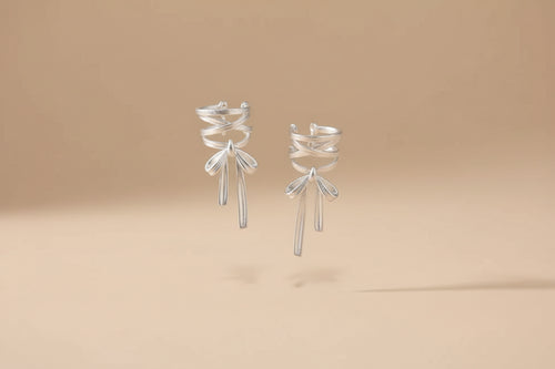 Load image 1 in gallery view. White Ribbon Ear Bone Clip Earrings