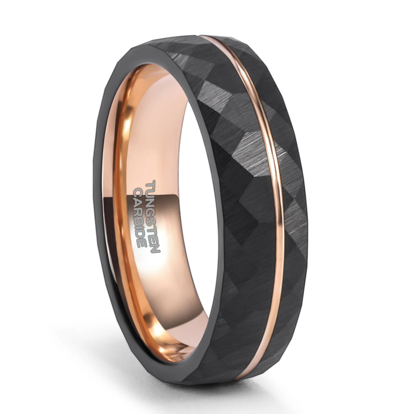 Black Brushed Tungsten Ring Inlay Rose Gold Line Wedding Ring for Men