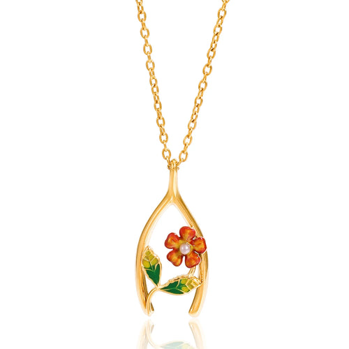 Load image 1 in gallery view. Flower Lucky Bone Wishbone Pendant Necklace