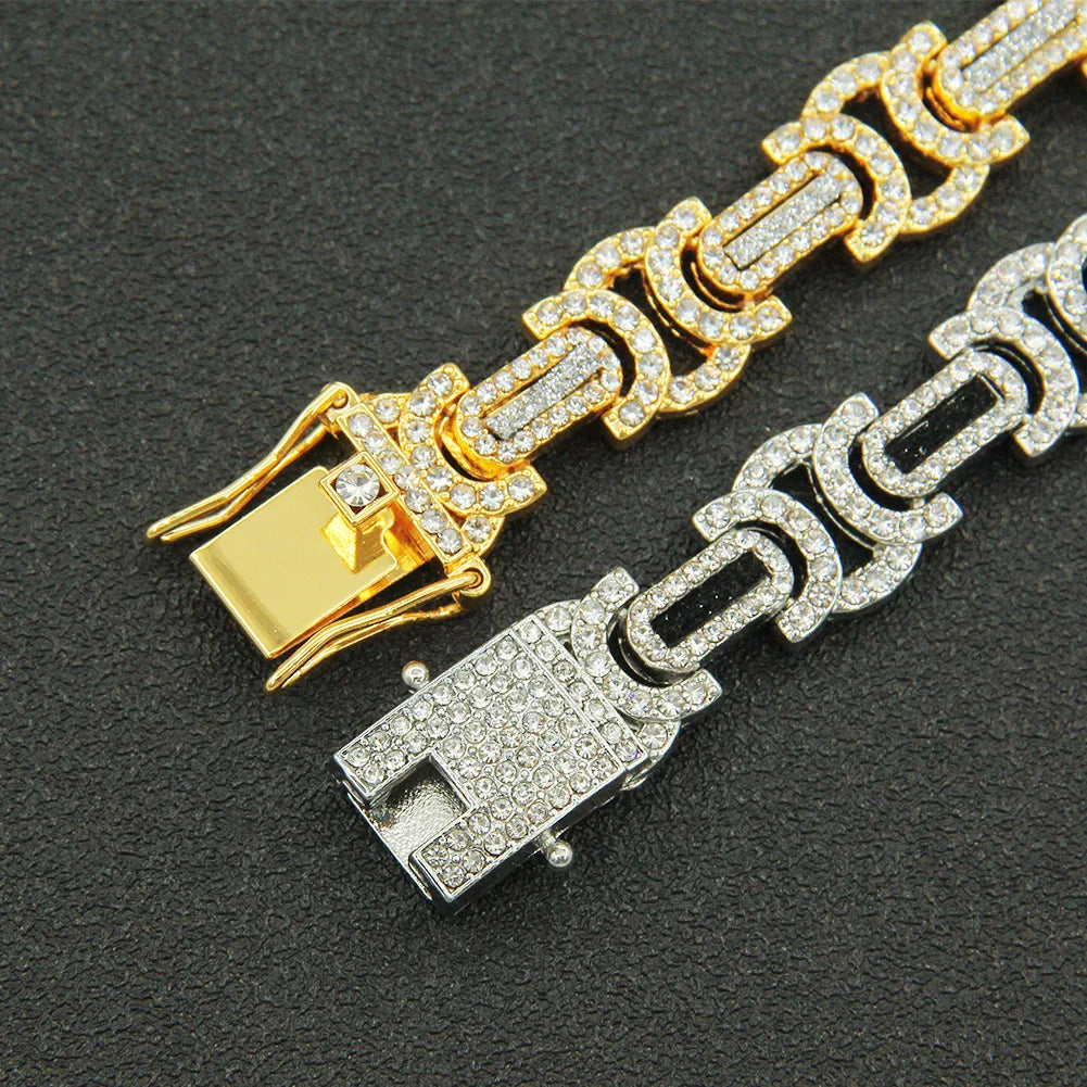 Rhinestone Decor Cuban Chain Necklace Necklaces for Men and Woman