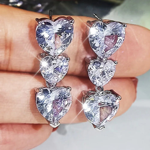 Load image 1 in gallery view. Heart Shape 3A Zircon Platinum Plated set Necklace, Earrings and Ring