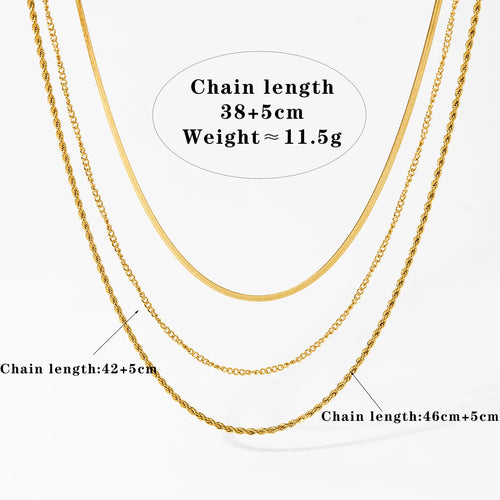 Load image 1 in gallery view. Gold Plated Dainty Three Layer Chain Anti-Tarnish Necklace Jewelry for Women