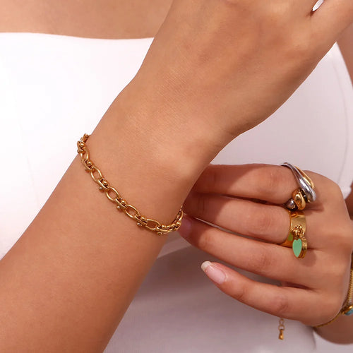Load image 1 in gallery view. Charm Chain Bracelet for Girls Geometric Zircon Stainless Steel with 18K Gold Plated